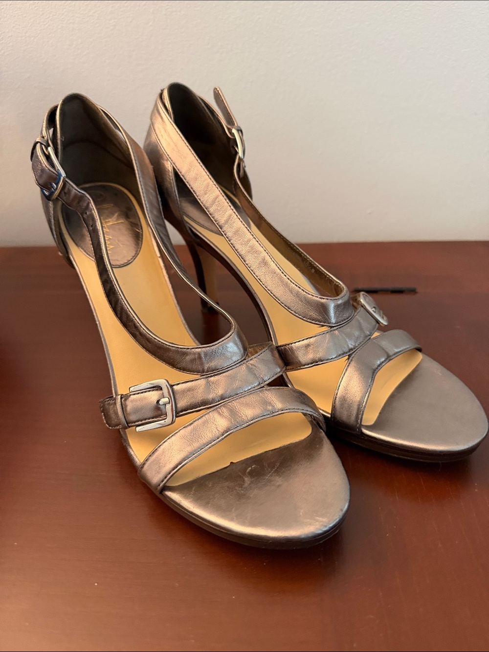 Cole Haan Metallic Bronze Open-Toe Strappy High Heels